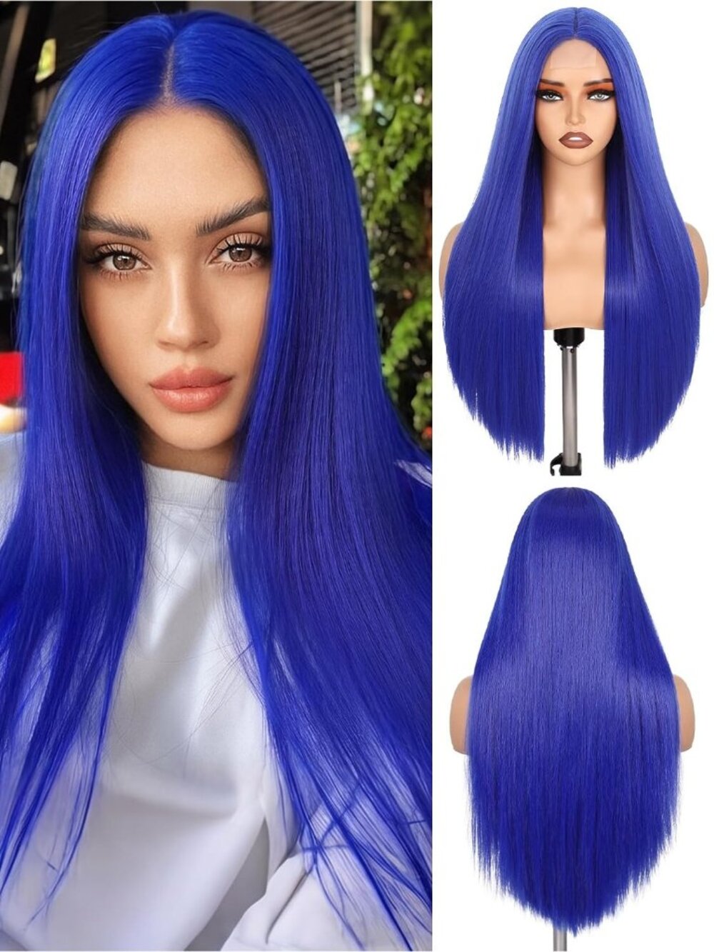 Women's Dark Blue 26 Inch Heat Resistant Straight Middle Part Synthetic Wigs